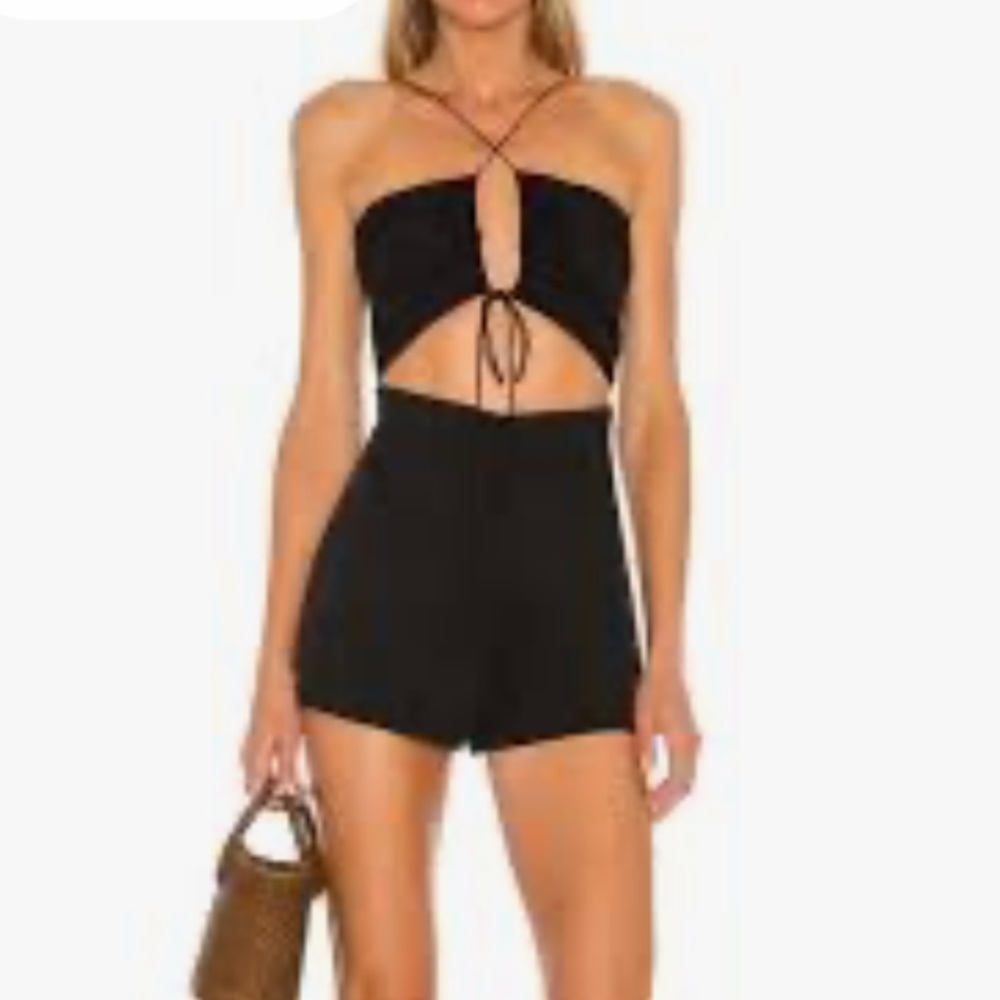 SUPERDOWN Alessia Black Ruched Halter Cutout Romper with Adjustable Top NEW XL